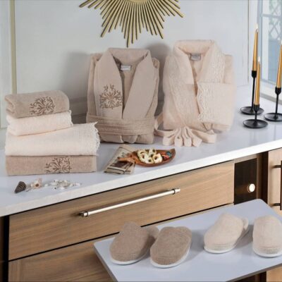 ست عروس داماد دوقلو ۱۰ تیکه مریت و تنسی یقه گلدوزی